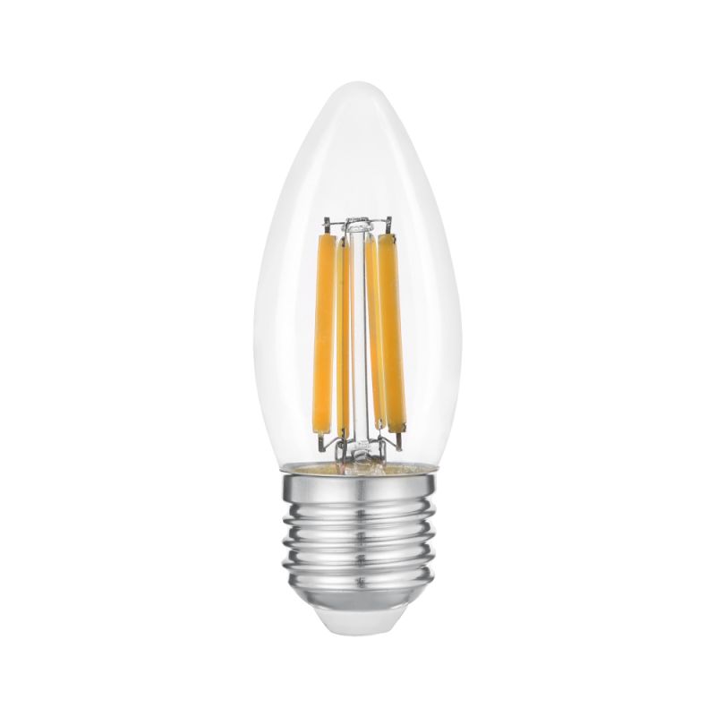 Філаментна LED лампа 9W E27 4000K C37 у формі свічки (прозора)